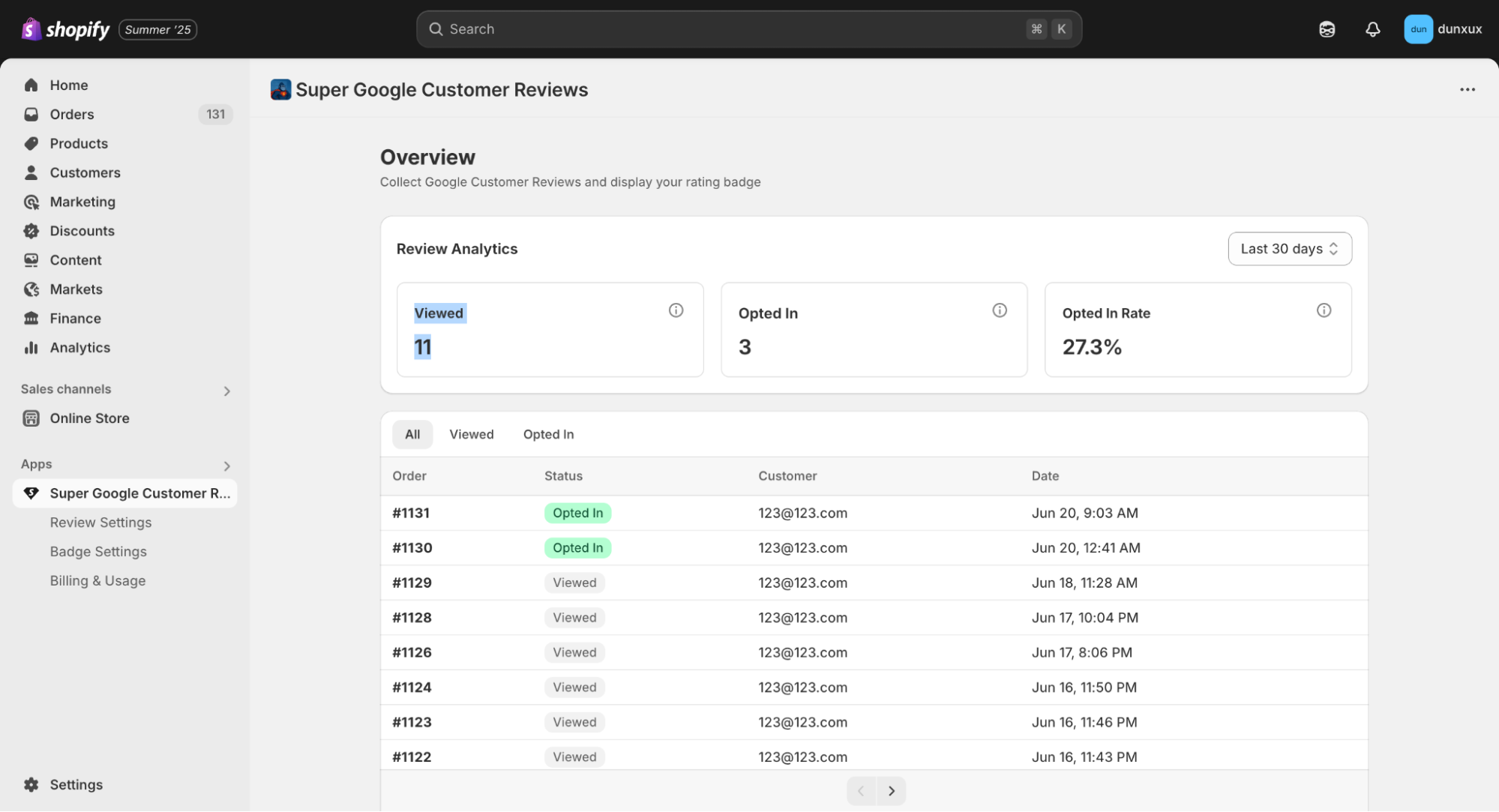 View opt in data in app