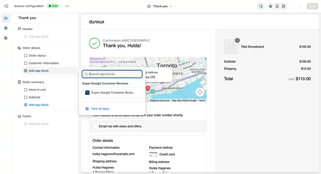 Enable check out extension