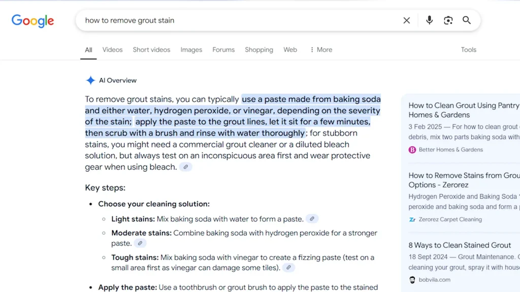 Google AI Overview replacing organic search snippet