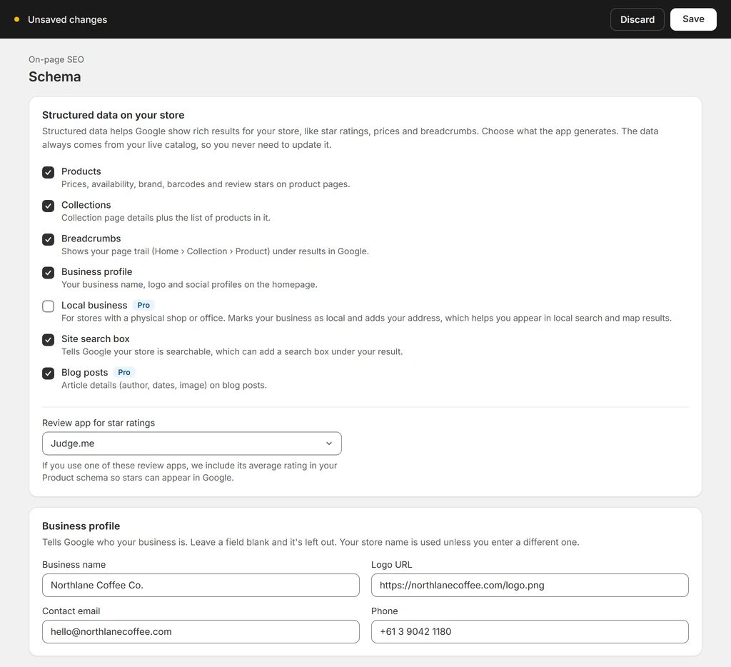 Shopify app json ld schema