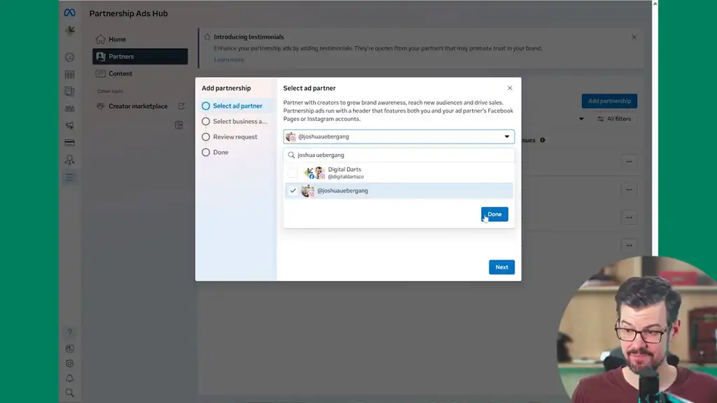 Adding a partner in business manager