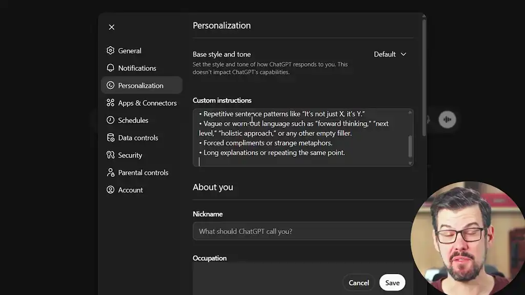 Good personalization setting in ChatGPT