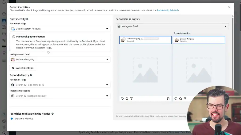 Selecting identities for Meta partnership ads