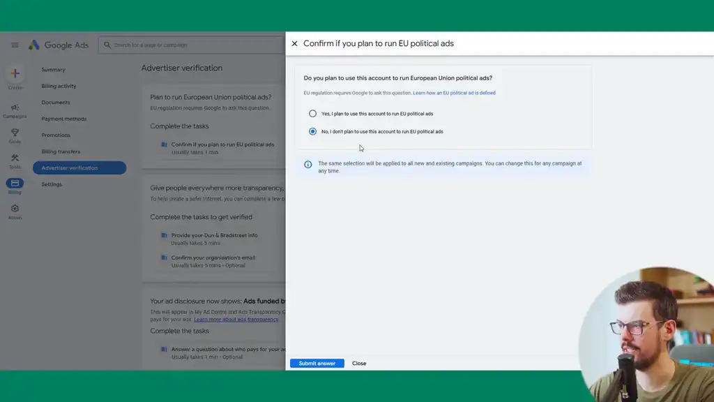 Billing advertiser verification