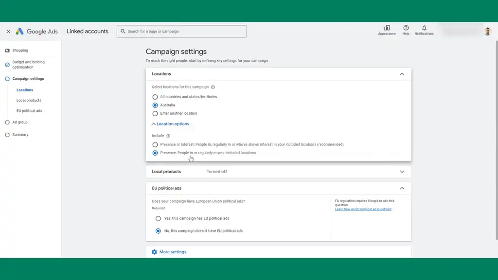 Campaign location settings