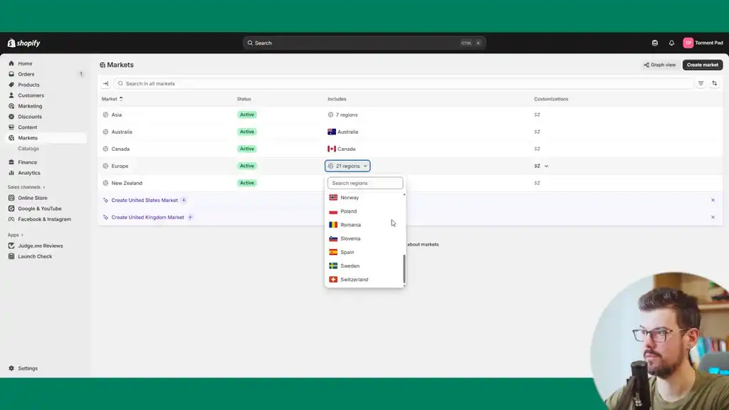 Check markets in Shopify