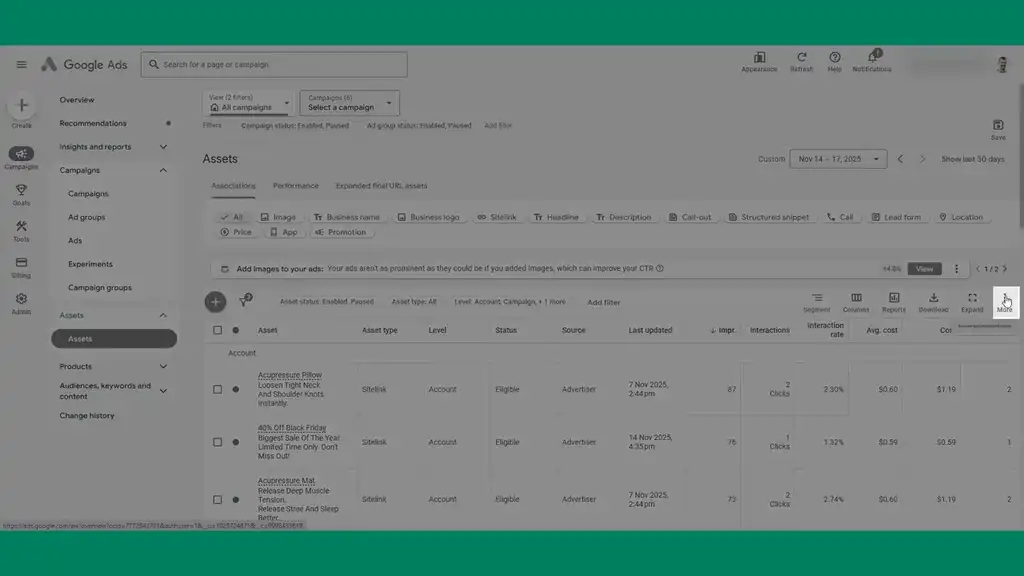 Click More - Account level automated assets