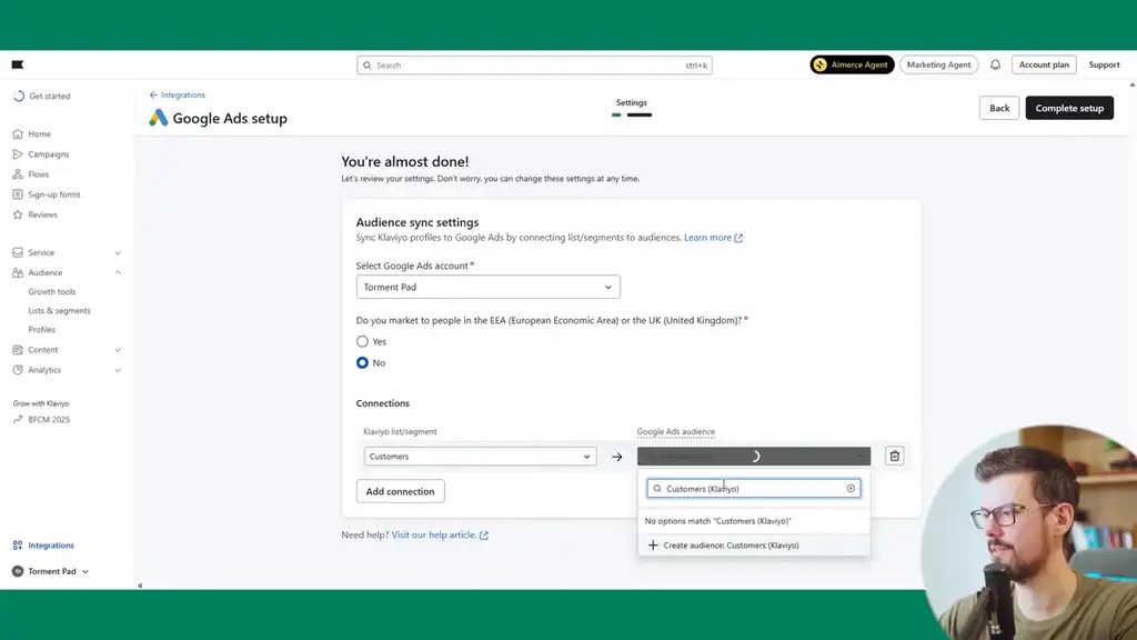Customer list name includes Klaviyo