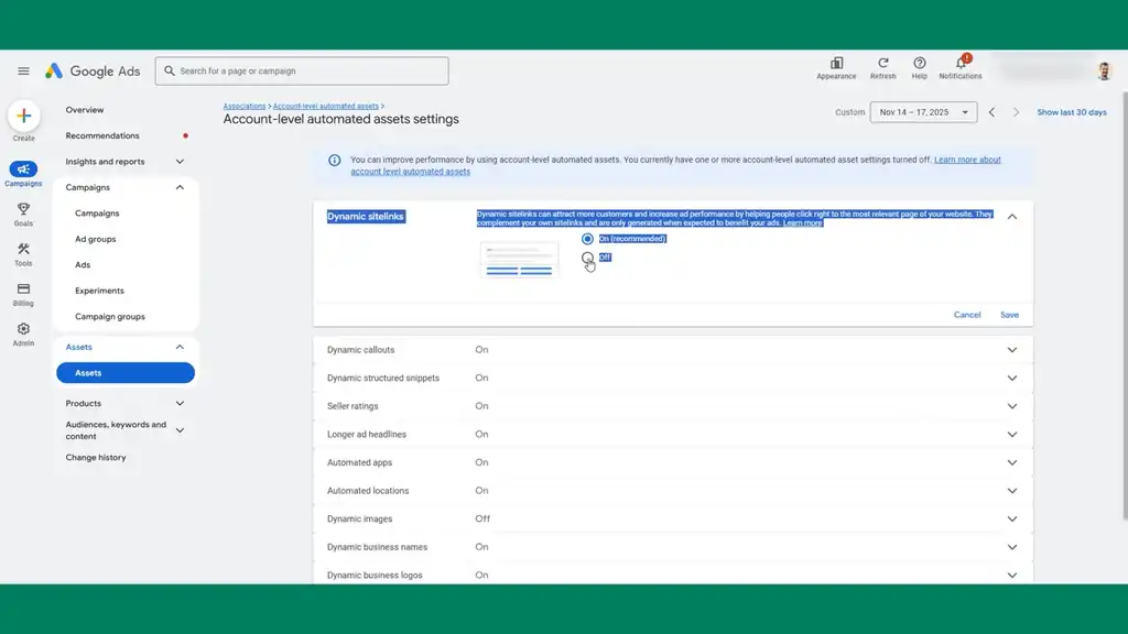 Disable dynamic sitelinks