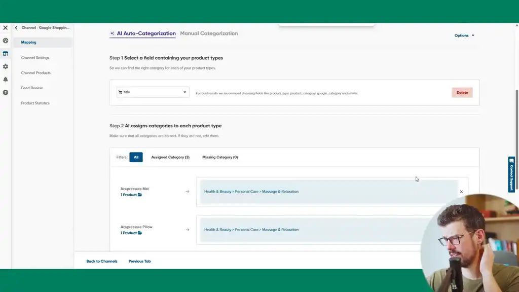 Edit product categorization