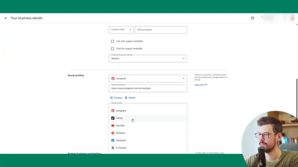 Fill in social profiles