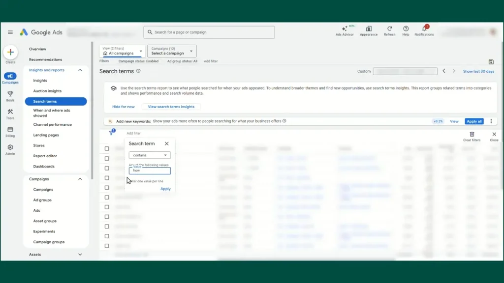 google ads search term report