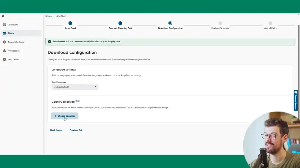 Install and country selection