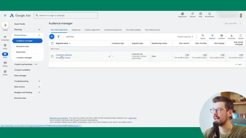 Klaviyo customer list will appear in Audience manager