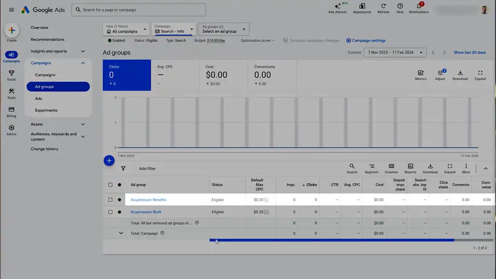 reviewing google ads searches