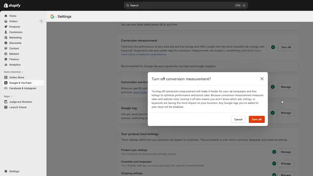 Turn off conversion measurement