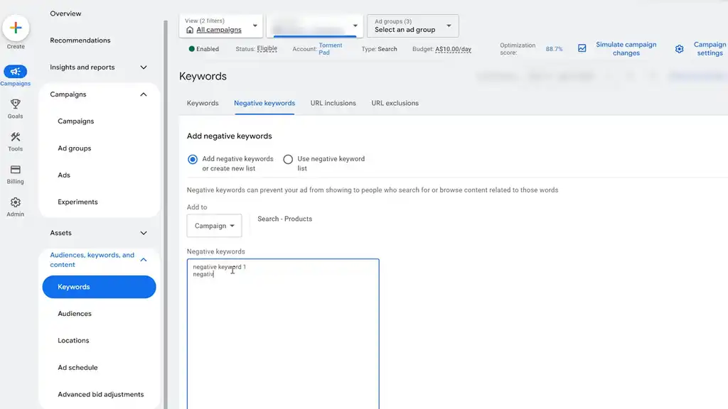 Always keep adding to shared negative keyword list