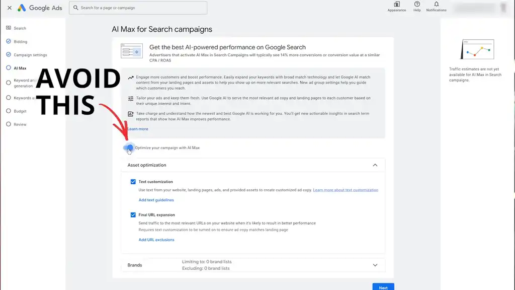 Avoid AI Max settings