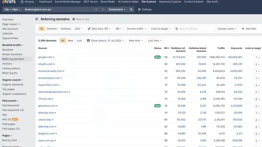 backlink strategy for Blue Bungalow