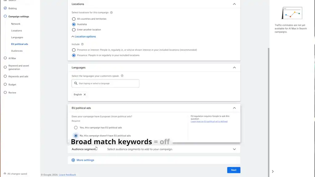 Broad match keywords = off