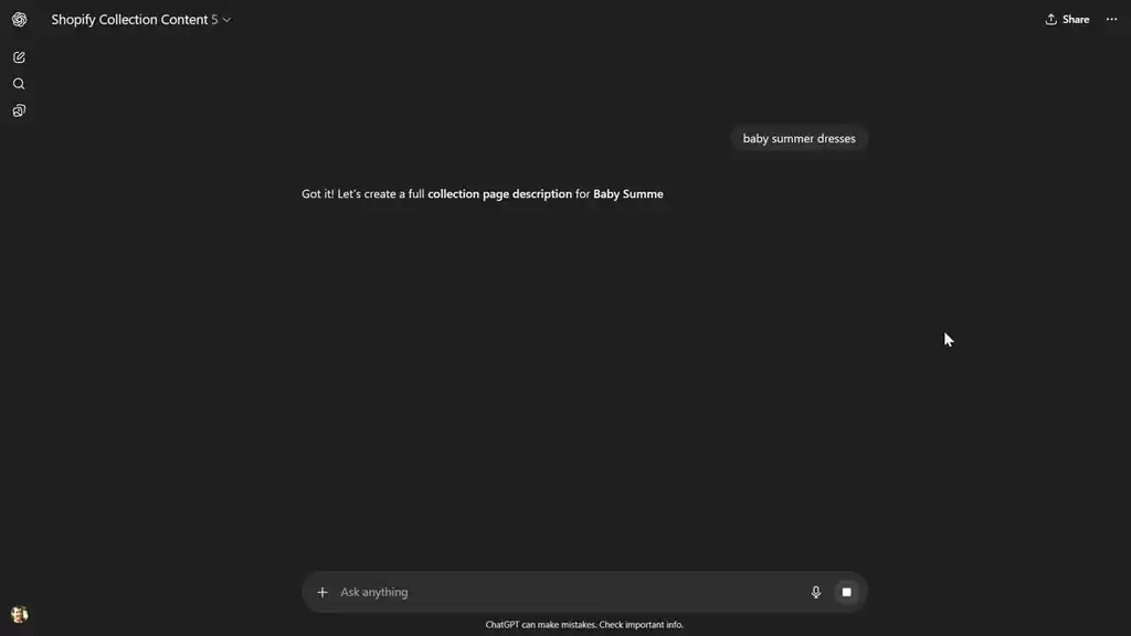 Custom GPT we built that made collection page content