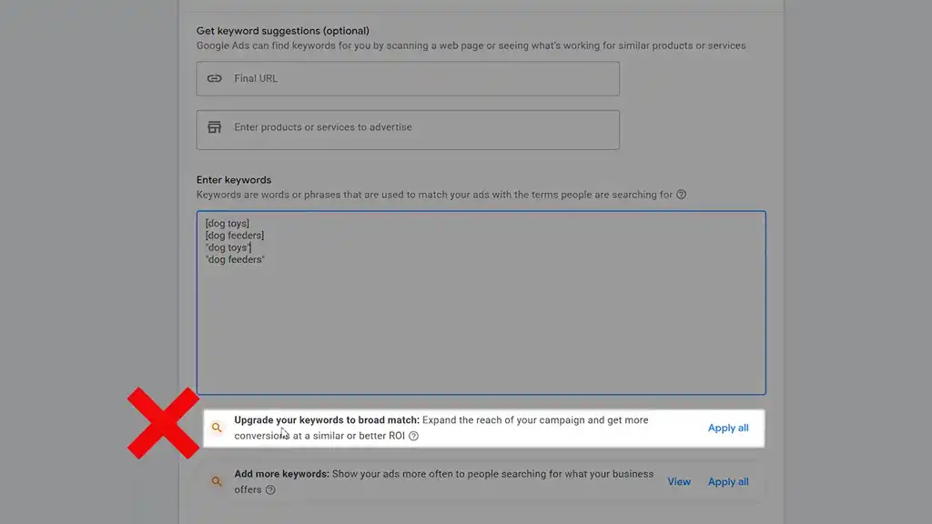 Don't upgrade keywords to broad match