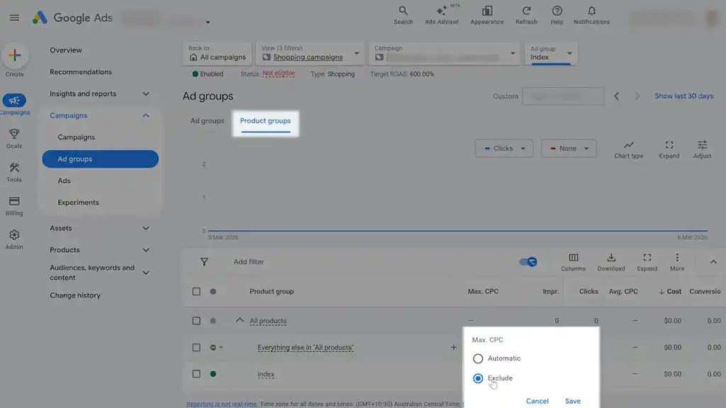 Exclude other products from that ad group