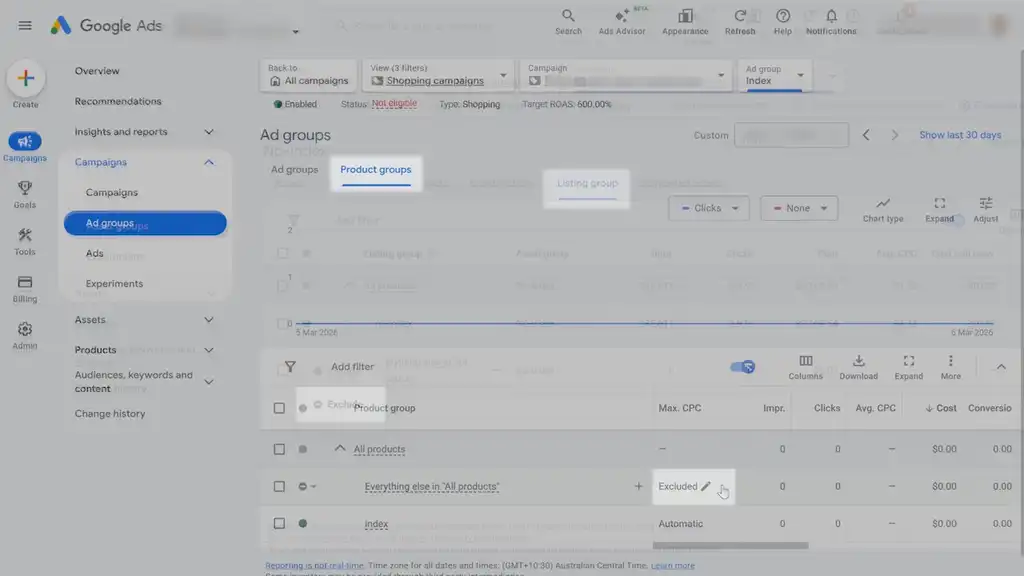 Exclude products at product group level