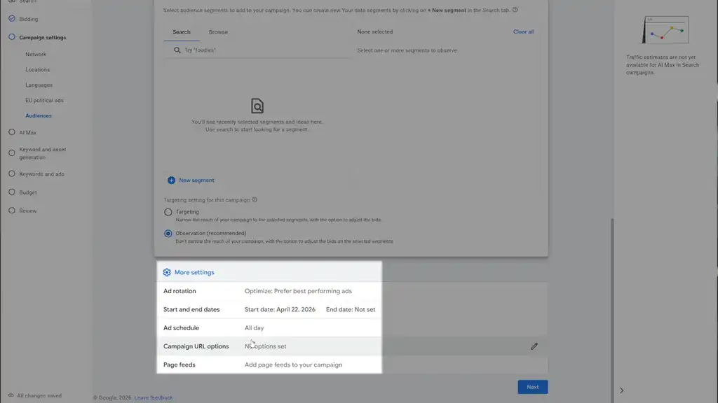 More settings - standard