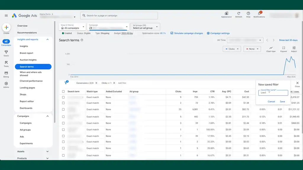 review and seperate search terms