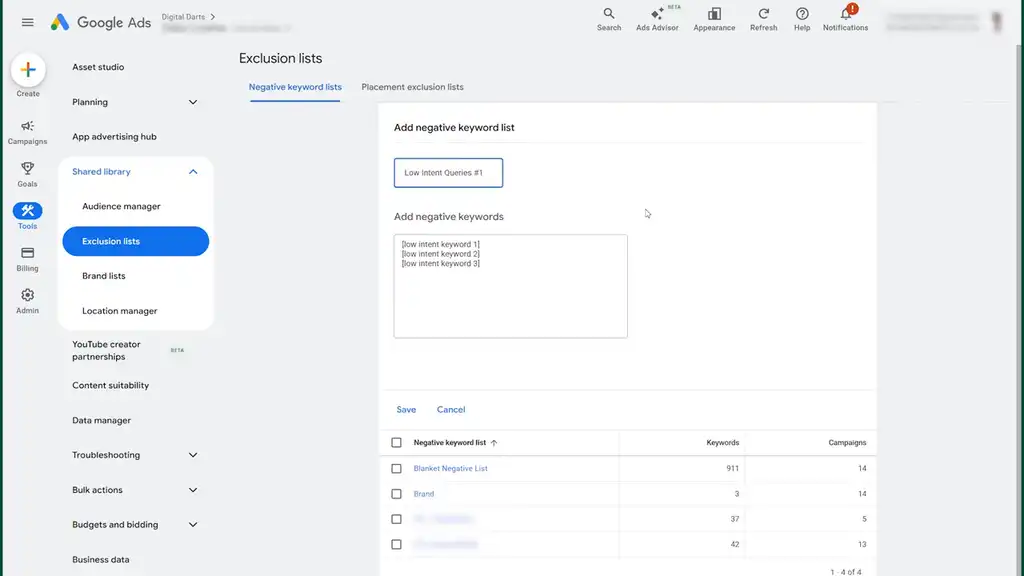 save low intent search terms to negative keyword list