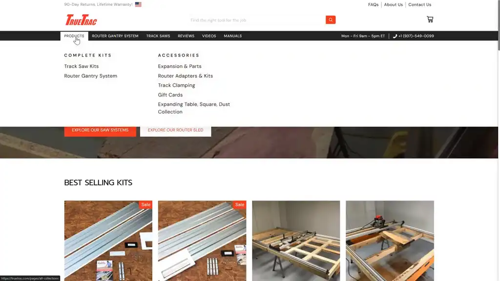 TrueTrac's navigation menu with 2 flagship products