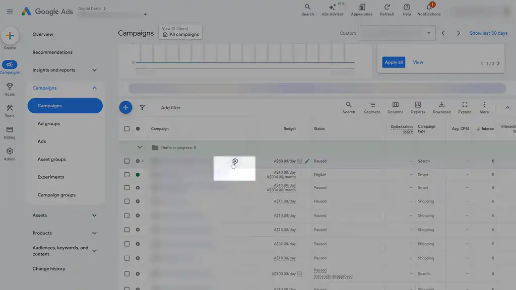 Where to change campaign settings