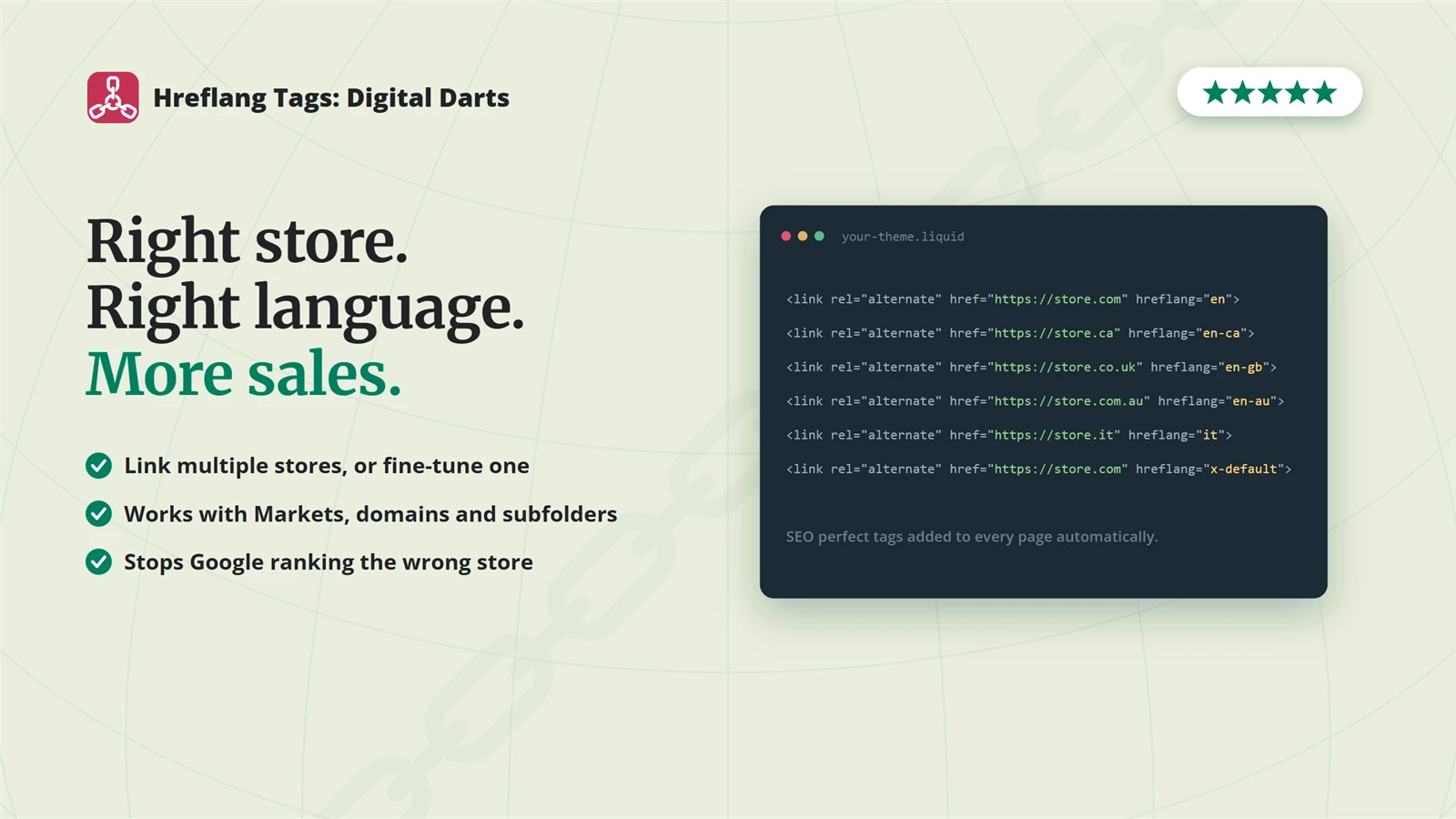 Hreflang Tags: Digital Darts Shopify app — right store, right language, more sales