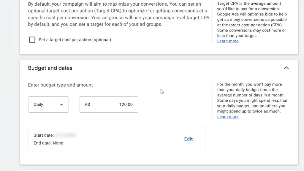 Set a starting budget