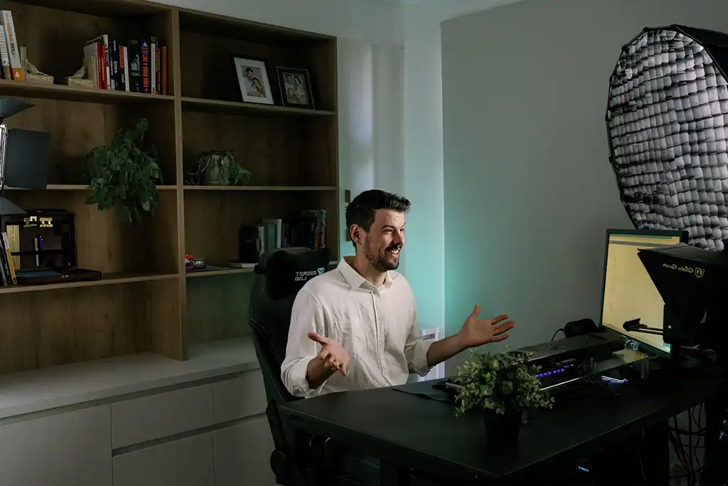 Joshua Uebergang filming a YouTube video