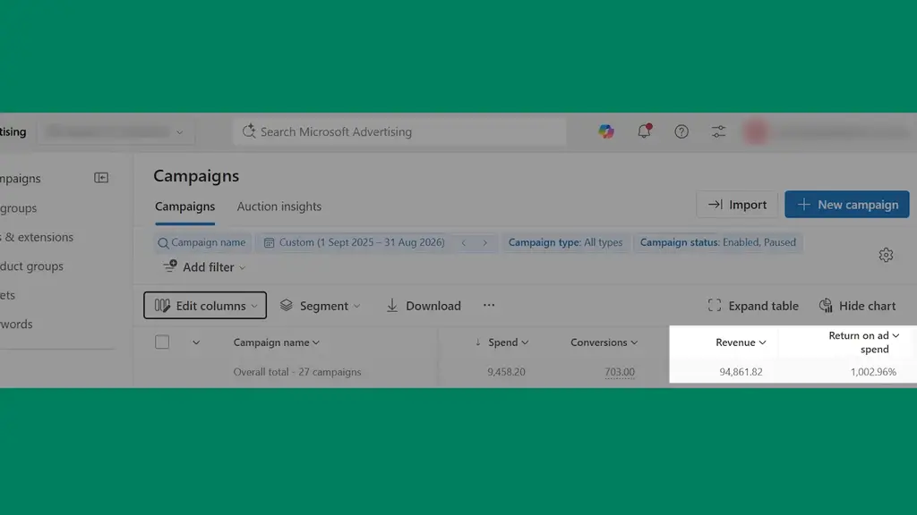 Example Microsoft Ad account