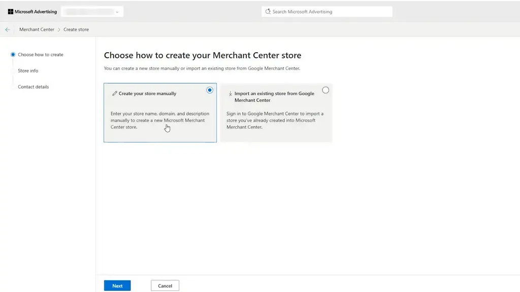 Create new merchant center store