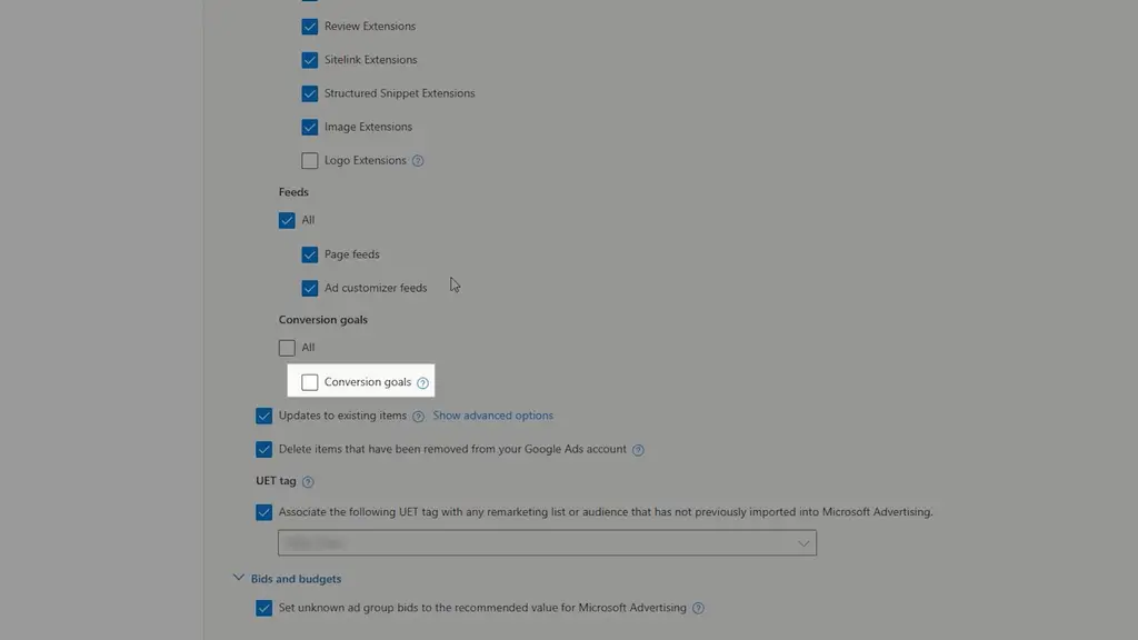 Don't import conversion goals