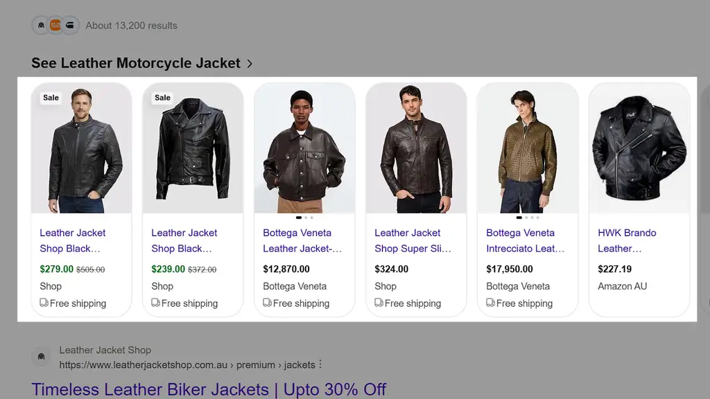 Example of merchant shopping ads