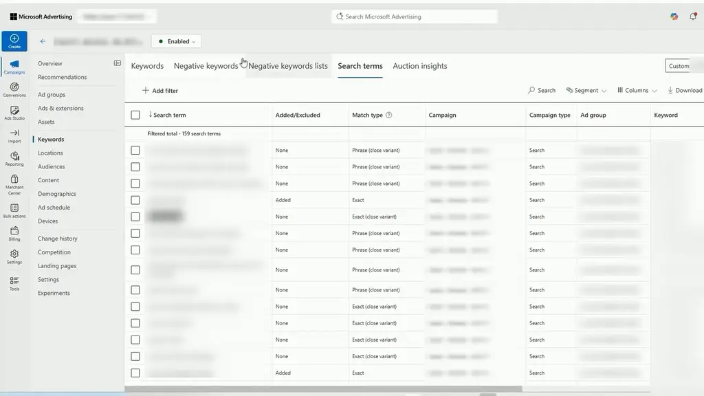 Microsoft matches key terms differently
